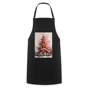 Pastellfarbener Aquarell-Weihnachtsbaum - Kochschürze - Schwarz - Vorne - AI Model Male 185 dark (185cm)