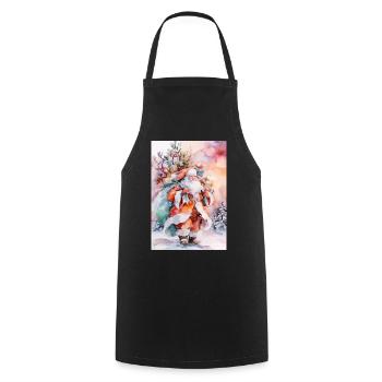 Christmas Watercolor: Santa and Packages - Cooking Apron - black - Front - AI Model Male 185 dark (185cm)
