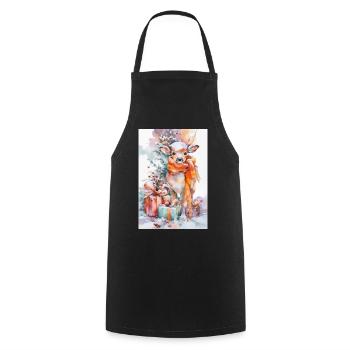 Cerf hivernal aquarelle avec cadeaux - Tablier de cuisine - noir - Devant - AI Model Male 185 dark (185cm)