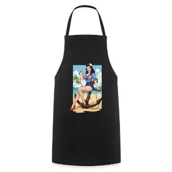 Strandsegler-Pinup - Kochschürze - Schwarz - Vorne - AI Model Male 185 dark (185cm)