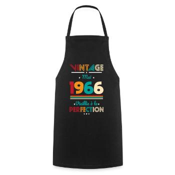 Anniversaire 60 ans - Vintage - Mai 1966 - Tablier de cuisine - noir - Devant - AI Model Male 185 dark (185cm)