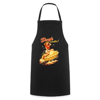 Pelmeni Pin-Up: Dough it better! Retro Grafik - Kochschürze - Schwarz - Vorne - AI Model Male 185 dark (185cm)