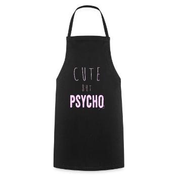 Dicton ironique - CUTE mais PSYCHO - Tablier de cuisine - noir - Devant - AI Model Male 185 dark (185cm)
