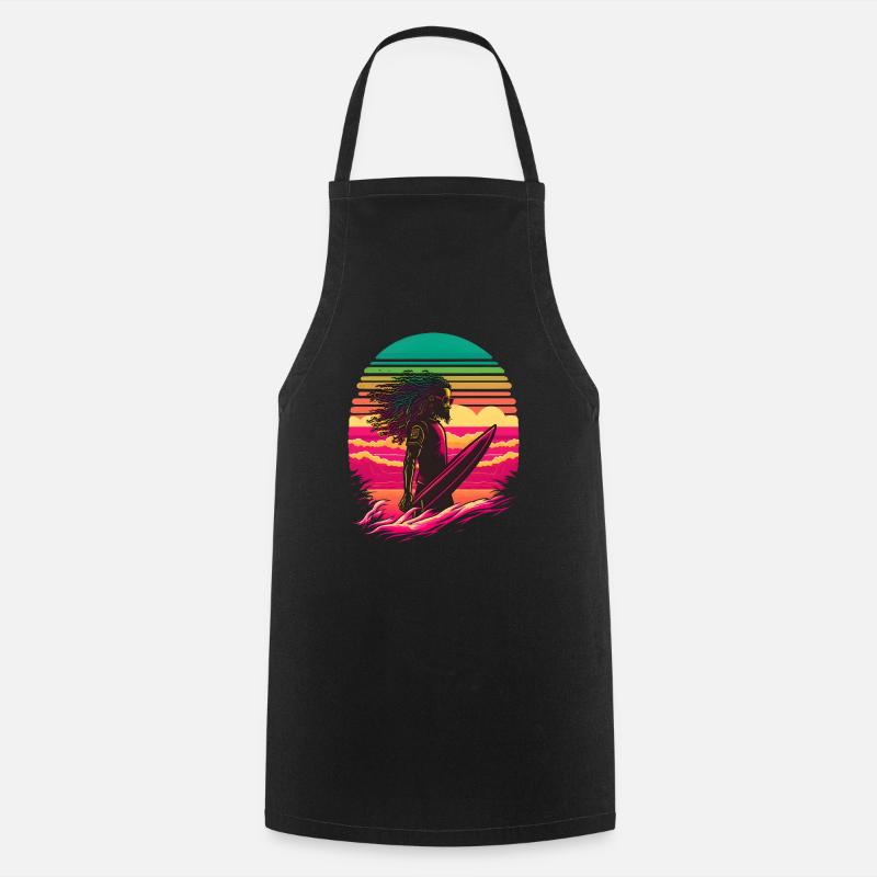 Synthwave Rasta Man surfer - Tablier de cuisine - noir