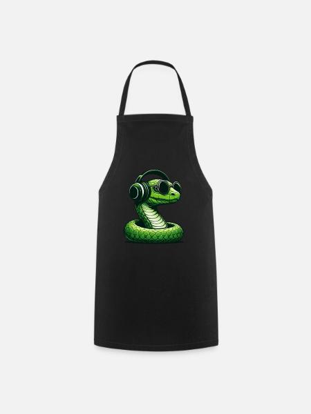 Snake with sunglasses and headphones - Cooking Apron - black
