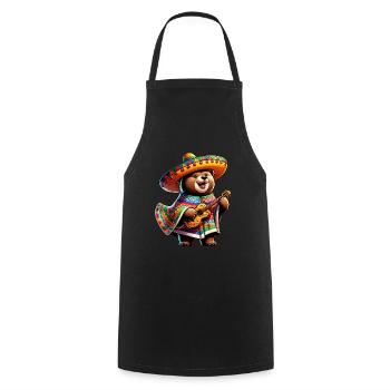 Cinco de Mayo Bear Cute Cartoon Guitarist Design - Cooking Apron - black - Front - AI Model Male 185 dark (185cm)