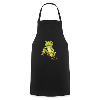 LUSTIGER FROSCH AUF SKATEBOARD - Kochschürze - Schwarz - Vorne - AI Model Male 185 dark (185cm)