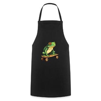 LUSTIGER FROSCH AUF SKATEBOARD - Kochschürze - Schwarz - Vorne - AI Model Male 185 dark (185cm)
