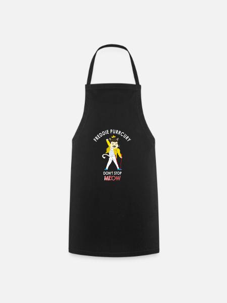 Freddie Purrcury Cat Rock Singer Music Gift - Cooking Apron - black