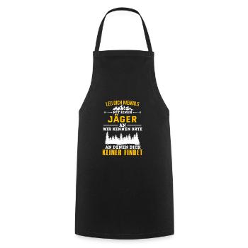 Ne plaisante jamais avec un chasseur - Tablier de cuisine - noir - Devant - AI Model Male 185 dark (185cm)