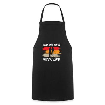 Surf femme Happy Life Wellenreiten Surfen Surfer - Tablier de cuisine - noir - Devant - AI Model Male 185 dark (185cm)