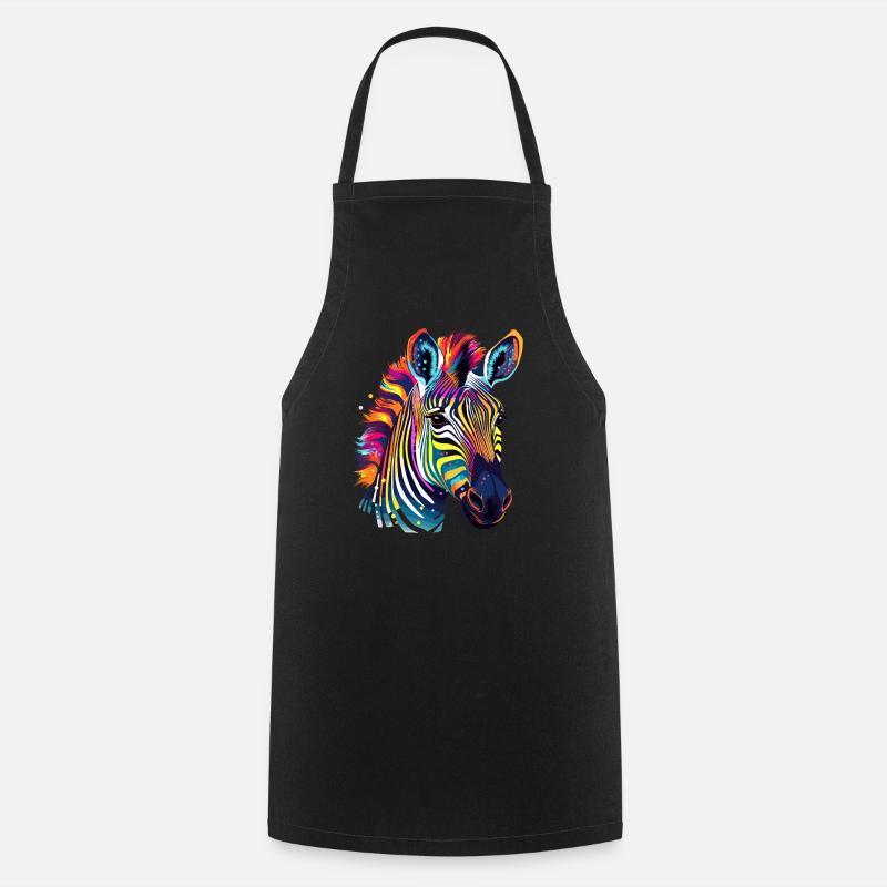 Buntes Zebra Farbkleckse Farbspritzer - Kochschürze - Schwarz