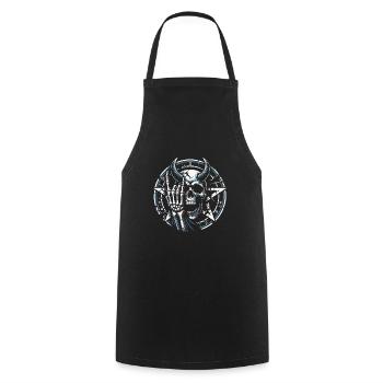 Skull with horns pentagram makes devil horns - Cooking Apron - black - Front - AI Model Male 185 dark (185cm)