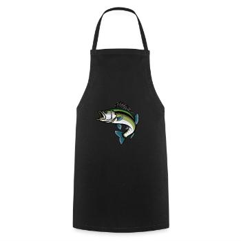 Springender Bass Fisch - Kochschürze - Schwarz - Vorne - AI Model Male 185 dark (185cm)
