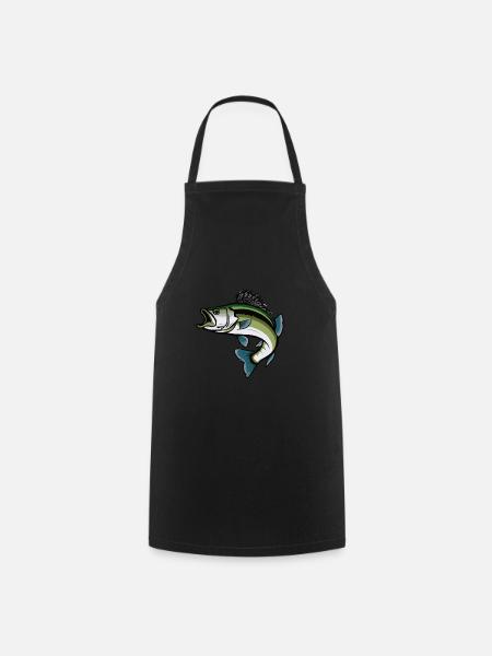 Springender Bass Fisch - Kochschürze - Schwarz