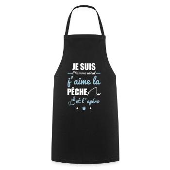 Homme idéal Pêche, idée cadeau pêcheur - Tablier de cuisine - noir - Devant - AI Model Male 185 dark (185cm)