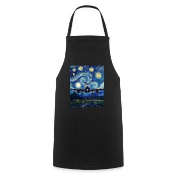 Avion nuit étoilée style van gogh - Tablier de cuisine - noir - Devant - AI Model Male 185 dark (185cm)