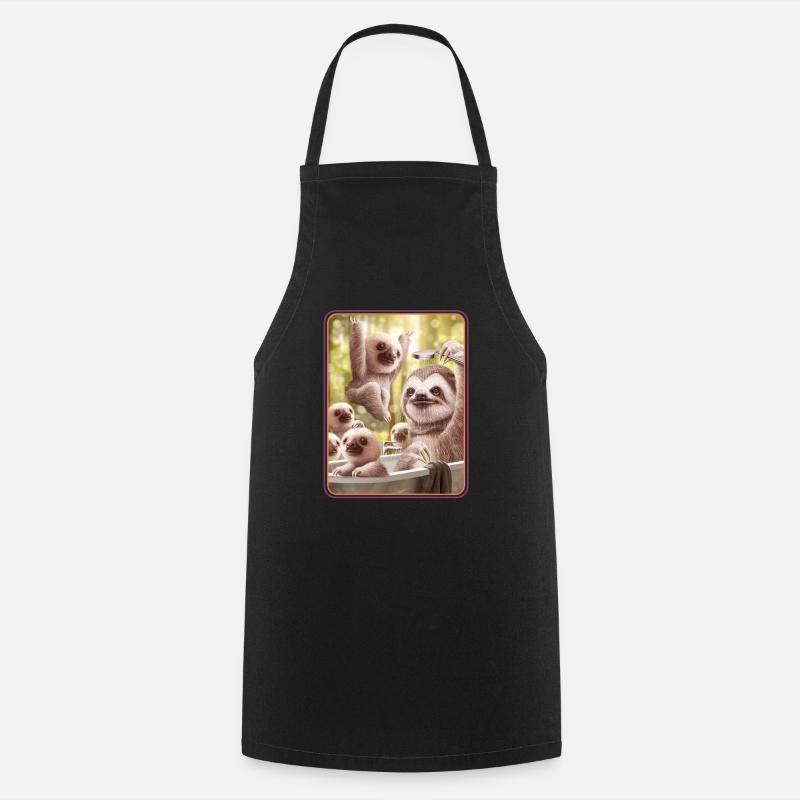 SLOTHS IN BATHTUB - Cooking Apron - black