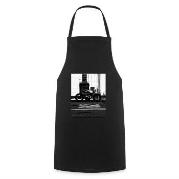 Urban Black and White Motorcycle Photo - Cooking Apron - black - Front - AI Model Male 185 dark (185cm)