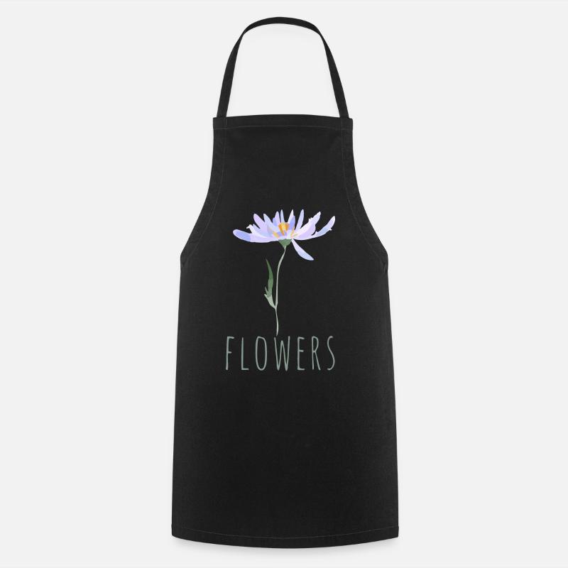 Illustration minimaliste de fleurs sauvages bleues - Tablier de cuisine - noir