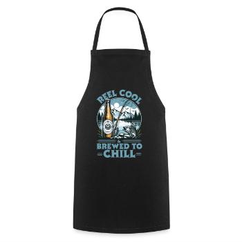 Reel Cool et Brewed to Chill ! Bière et pêche - Tablier de cuisine - noir - Devant - AI Model Male 185 dark (185cm)