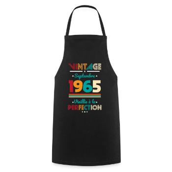 Anniversaire 60 ans - Vintage - Septembre 1965 - Tablier de cuisine - noir - Devant - AI Model Male 185 dark (185cm)