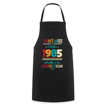 Anniversaire 40 ans - Vintage - Octobre 1985 - Tablier de cuisine - noir - Devant - AI Model Male 185 dark (185cm)