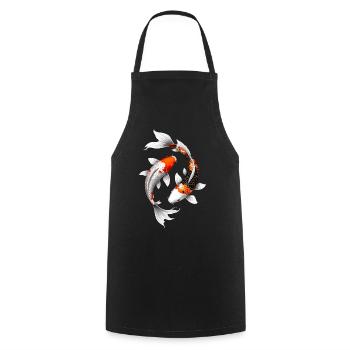 Leuchtende Spirale Koi Karpfen - Kochschürze - Schwarz - Vorne - AI Model Male 185 dark (185cm)