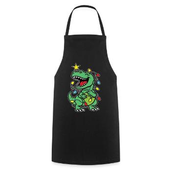 Stylischer Print mit „Tree Rex“ Dino Tannenbaum - Kochschürze - Schwarz - Vorne - AI Model Male 185 dark (185cm)