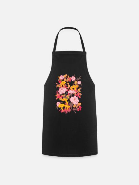 PEONIES AND CHANTERELLES - Cooking Apron - black