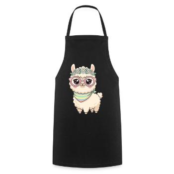 Lama pastel avec couronne florale - Tablier de cuisine - noir - Devant - AI Model Male 185 dark (185cm)
