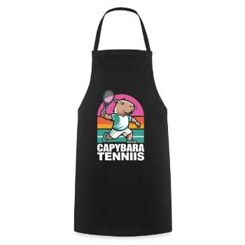 Capybara Tenniis Lustiges Capybara Tennis Retro - Kochschürze - Schwarz - Vorne - AI Model Male 185 dark (185cm)