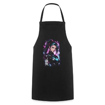 Femme Héroïne cyberpunk néon violet - Tablier de cuisine - noir - Devant - AI Model Male 185 dark (185cm)