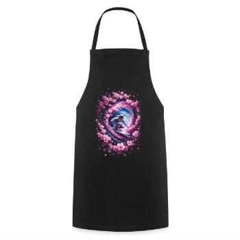Astronaute surf dans un vortex, fleurs de cerisier - Tablier de cuisine - noir - Devant - AI Model Male 185 dark (185cm)