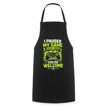 J’ai mis ma partie en pause pour être ici en train de jouer - Tablier de cuisine - noir - Devant - AI Model Male 185 dark (185cm)