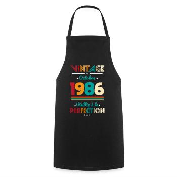 Anniversaire 40 ans - Vintage - Octobre 1986 - Tablier de cuisine - noir - Devant - AI Model Male 185 dark (185cm)