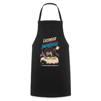 Autorisé à improviser le chaos du petit-déjeuner - Tablier de cuisine - noir - Devant - AI Model Male 185 dark (185cm)