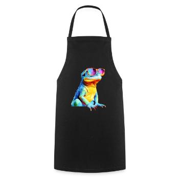 Hacko le lézard à lunettes - Tablier de cuisine - noir - Devant - AI Model Male 185 dark (185cm)