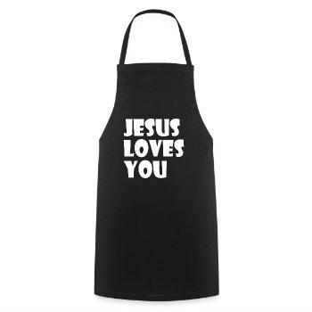Jesus loves you - Cooking Apron - black - Front - AI Model Male 185 dark (185cm)