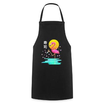 Flamant rose mangeant des sushis Vaporwave esthétique japonais - Tablier de cuisine - noir - Devant - AI Model Male 185 dark (185cm)