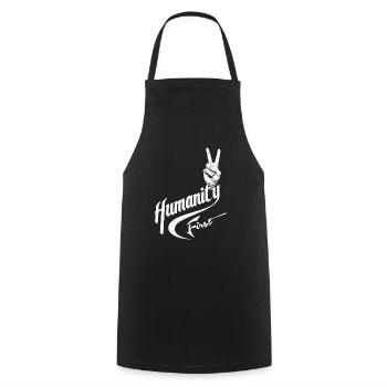 L’humanité d’abord | Symbole de la paix véritable - Tablier de cuisine - noir - Devant - AI Model Male 185 dark (185cm)