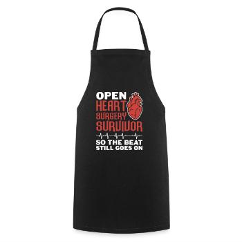 Survivant d’une opération à cœur ouvert pour que le rythme continue - Tablier de cuisine - noir - Devant - AI Model Male 185 dark (185cm)