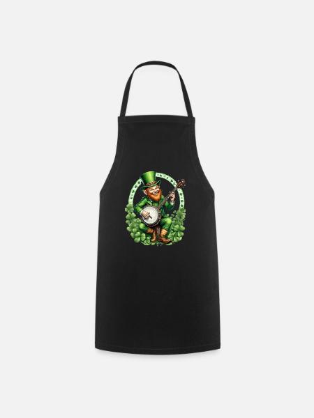 Leprechaun Joueur de banjo I Musique irlandaise I St. - Tablier de cuisine - noir