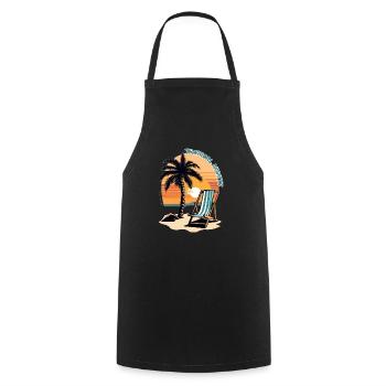 Tropical Nights Palme Strand Sonne Meer Vintage - Kochschürze - Schwarz - Vorne - AI Model Male 185 dark (185cm)