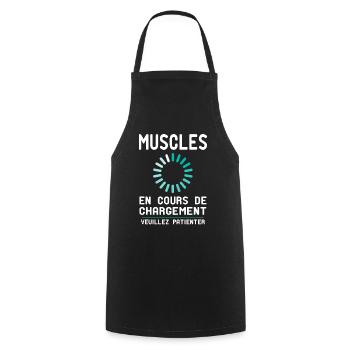 Muscles en Cours de Chargement - Cadeau Humour - Tablier de cuisine - noir - Devant - AI Model Male 185 dark (185cm)