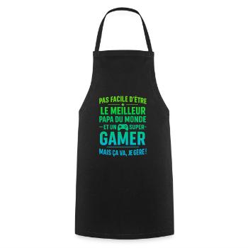 Super Papa Gamer Geek Gaming idée cadeau père - Tablier de cuisine - noir - Devant - AI Model Male 185 dark (185cm)