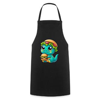 Whimsical dinosaur T-Rex with pumpkin hat - Cooking Apron - black - Front - AI Model Male 185 dark (185cm)
