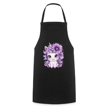 Licorne Kawaii aux fleurs violettes - Tablier de cuisine - noir - Devant - AI Model Male 185 dark (185cm)