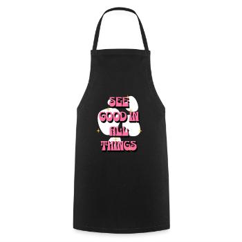Voir le bien en toutes choses | Affirmations positives - Tablier de cuisine - noir - Devant - AI Model Male 185 dark (185cm)