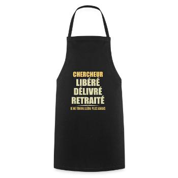 Chercheur célèbre sa retraite avec humour cadeau - Tablier de cuisine - noir - Devant - AI Model Male 185 dark (185cm)